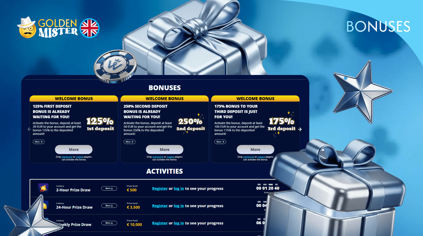 Golden Mister UK Casino offers a multitude of generous bonuses.